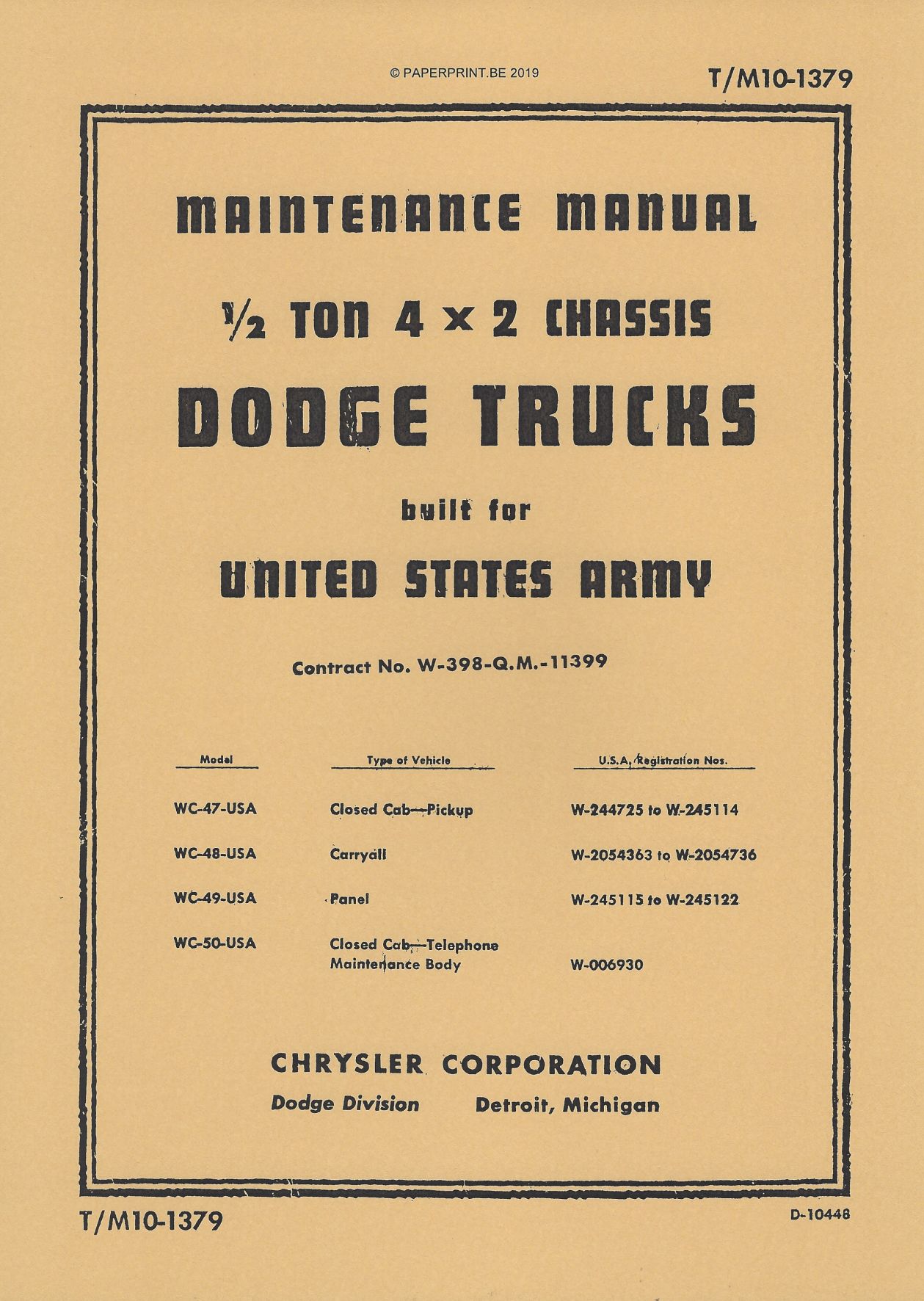 TM 10-1379 US DODGE ½ TON 4x2 MAINTENANCE MANUAL